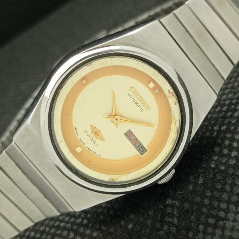 Vintage 1978 Citizen Automatic Womans Silver Watch W/daydate & Gold accents